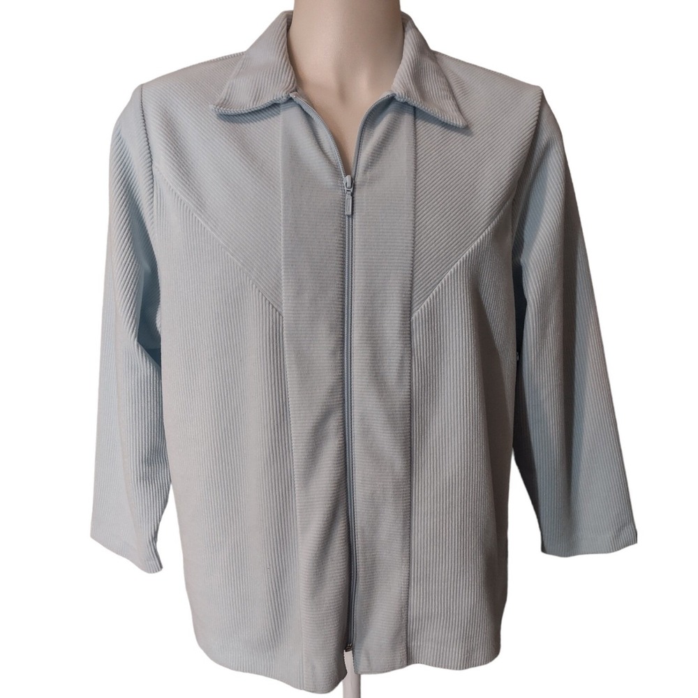 BonWorth Jacket XL Petite Womens Retro Norm Core Light Blue Ribbed Zip Up Top